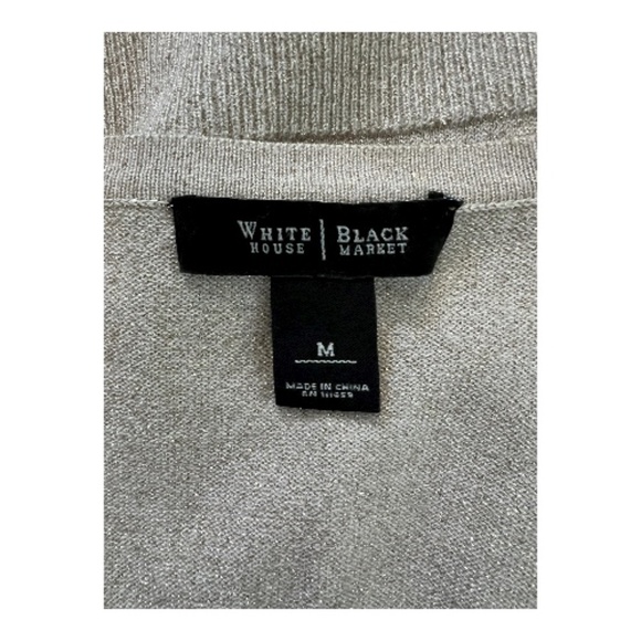 ✨🤍 EUC WHITE HOUSE BLACK MARKET Champagne Metallic Embellished Cardigan | Sz M - Picture 6 of 7